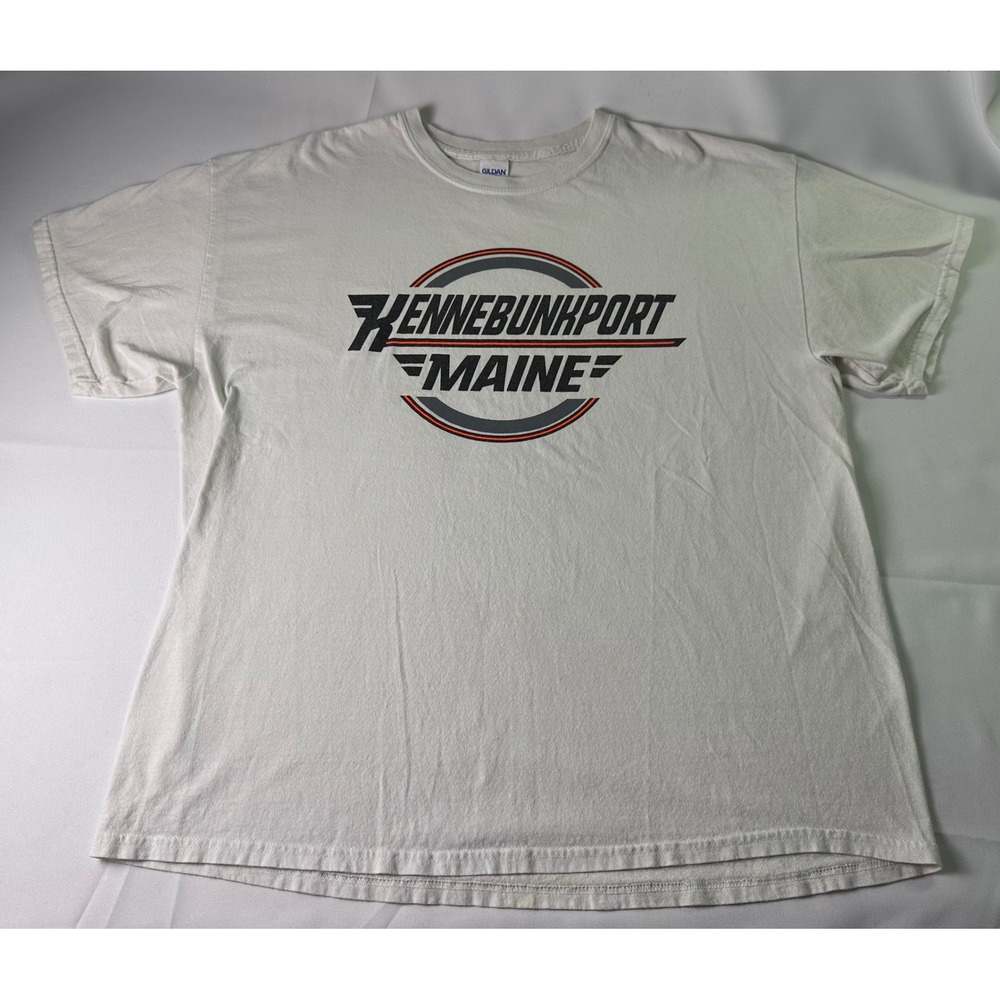 Vintage Kennebunkport Maine Graphic White T-Shirt Gildan Heavy Cotton Mens XL